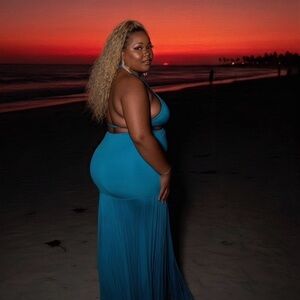 Elegant Teal Halter Fringe Dress